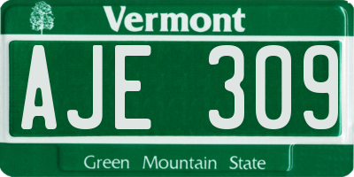 VT license plate AJE309