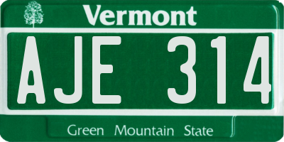 VT license plate AJE314