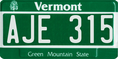 VT license plate AJE315