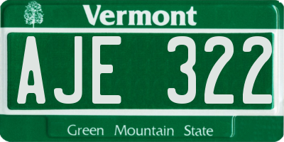 VT license plate AJE322