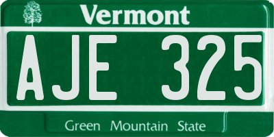 VT license plate AJE325