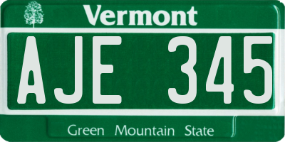 VT license plate AJE345