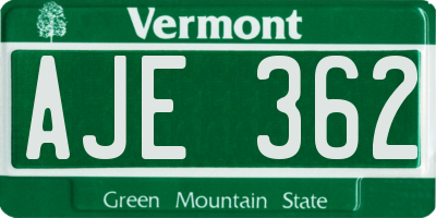 VT license plate AJE362