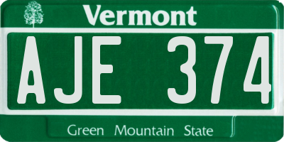 VT license plate AJE374