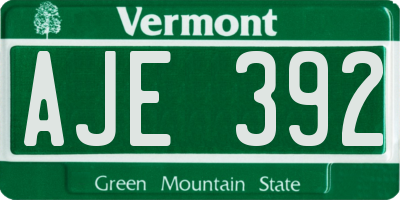 VT license plate AJE392