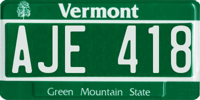 VT license plate AJE418