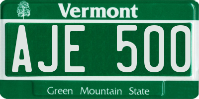VT license plate AJE500