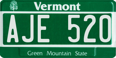 VT license plate AJE520
