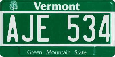 VT license plate AJE534