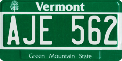 VT license plate AJE562