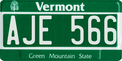 VT license plate AJE566