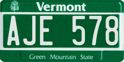 VT license plate AJE578