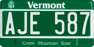 VT license plate AJE587