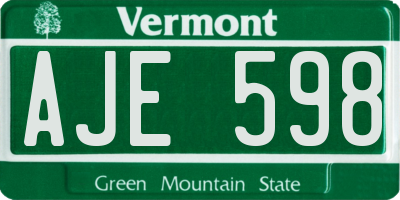 VT license plate AJE598