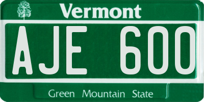 VT license plate AJE600
