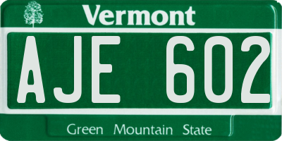 VT license plate AJE602