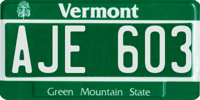 VT license plate AJE603