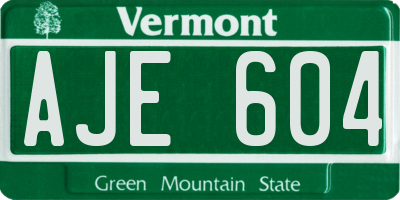 VT license plate AJE604