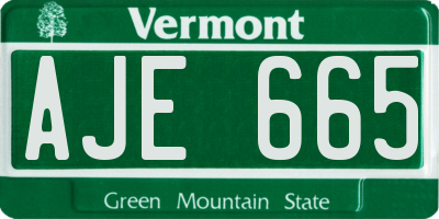 VT license plate AJE665