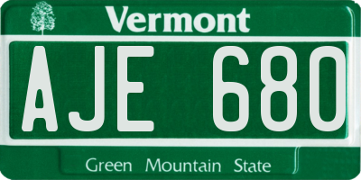 VT license plate AJE680