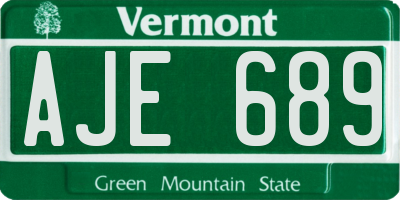 VT license plate AJE689
