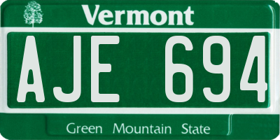 VT license plate AJE694