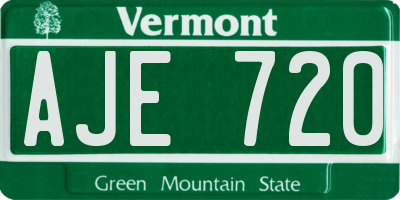 VT license plate AJE720