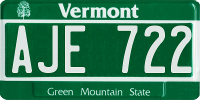 VT license plate AJE722