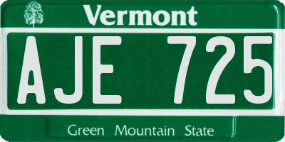 VT license plate AJE725