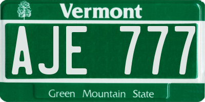 VT license plate AJE777