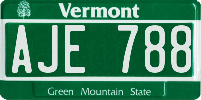 VT license plate AJE788