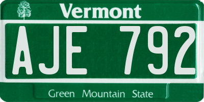 VT license plate AJE792