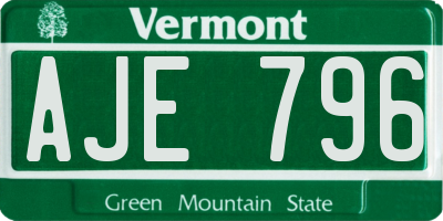 VT license plate AJE796