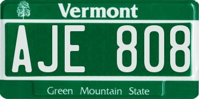 VT license plate AJE808