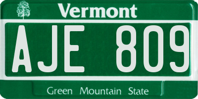 VT license plate AJE809