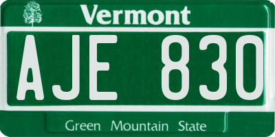 VT license plate AJE830