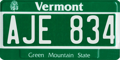 VT license plate AJE834