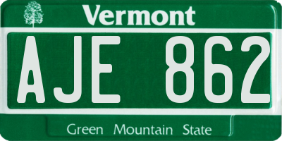 VT license plate AJE862