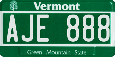 VT license plate AJE888