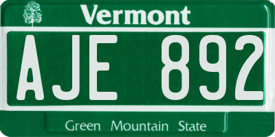 VT license plate AJE892