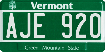 VT license plate AJE920