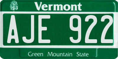 VT license plate AJE922