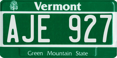 VT license plate AJE927