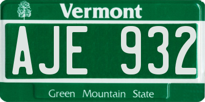 VT license plate AJE932