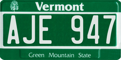 VT license plate AJE947