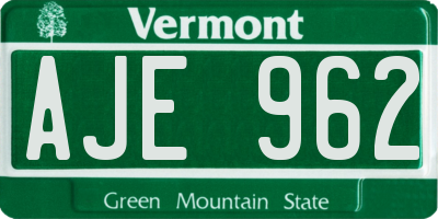 VT license plate AJE962