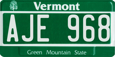VT license plate AJE968