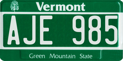VT license plate AJE985