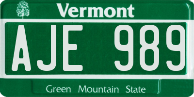 VT license plate AJE989