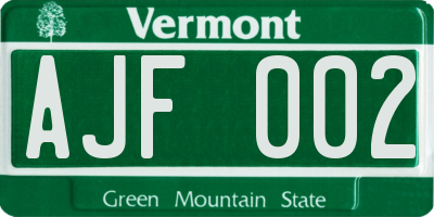 VT license plate AJF002